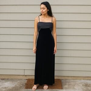 Vintage Y2K Betsey & Adam Gown Womens 8 Black Velvet Mesh Tie Back Cami Straps
